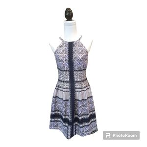Vince Camuto Fit & Flare Blue/White Sleeveless Dress Pockets Sz 6